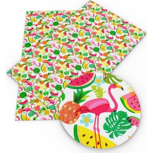 David angie 20*33cm Summer Flamingo Leaf Printed Faux Leather Fabric DIY Bows Bag Shoes Synthetic Leather Material,1Yc7155