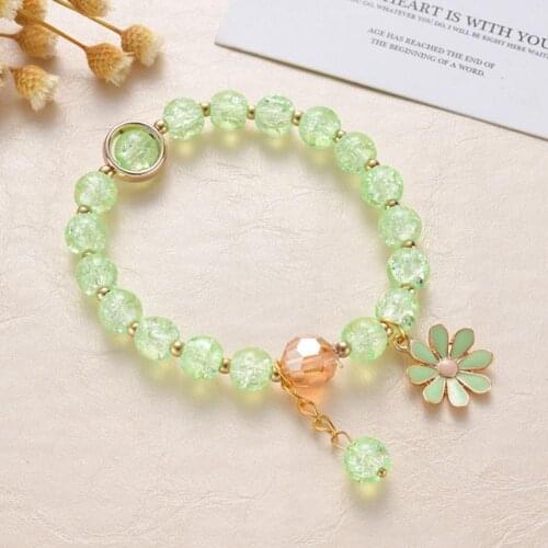 Girl Marguerite Glass Flower Dangle Beads Bangle Bracelet Jewelry Accessory for Valentine Day Dating Work Beach Party Daily Wear