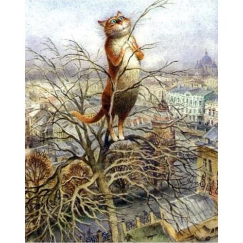 DIY 5D Cat On The Tree Diamond Painting Pictures By Numbers Beaded Embroidery Mosaic Drawings Needlework Decoration FH522