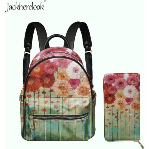 Elegant Female Satchel Flowers Print Girls Pu Leather Double Shoulder Pack Clutch Moneybag Set Friend Gift for Lady Bolsos Mujer