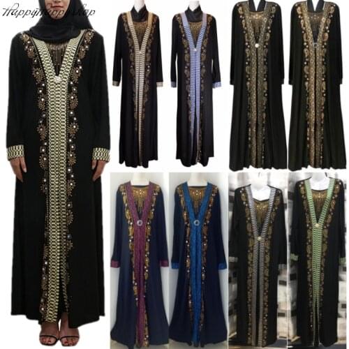 Elegant Black Abaya Prayer Dress For Muslim Islamic Women Embroidery Rhinestone Clothes Arab Turkish Robe Kaftan Gown Maxi Dress