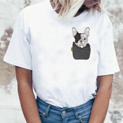 Funny T Shirt Women Harajuku Cute French Bulldog Print T-shirt Female Casual O-neck Tshirt Top Female