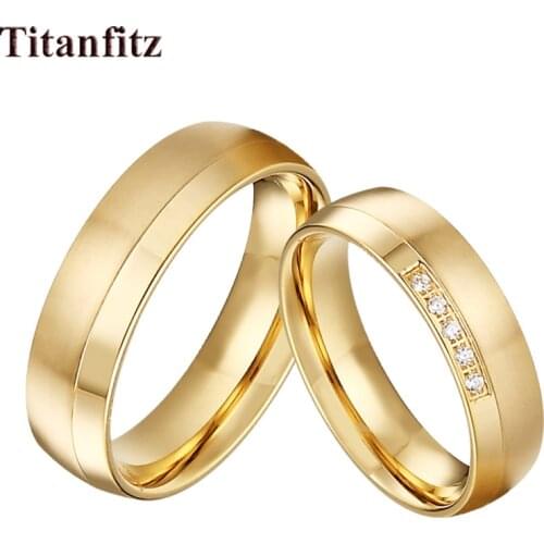 Love Alliance Gold Color marriage his and hers couple wedding rings set for men and women girls proposal Comfort fit