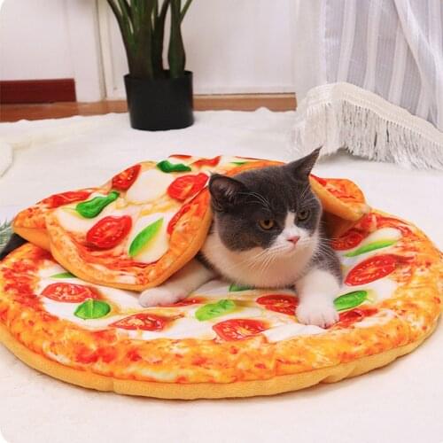 Creative Cat Bed Mat Soft Warm Flannel Sleeping Blanket Funny Pizza Cushion Puppy Rest Dog Mats Sleep Omelette Pad Pet Supplies