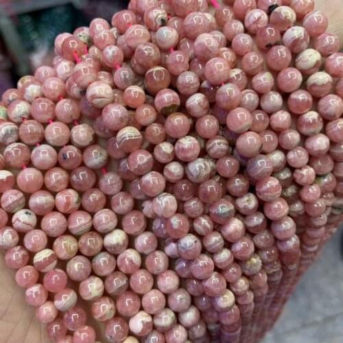 AAA Grade Round Genuine Pink Argentina Rhodochrosite Precious Stone Beads Natural Stone DIY Loose Beads For Jewelry Making 15"