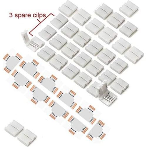L T Shape 4 Pin Connector 10mm Quick Splitter Right Angle Corner Connector 12V 72W Clip 3528/5050 SMD RGB LED Flexible Strip