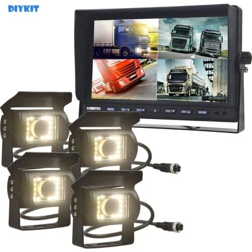 DIYKIT 10" Rear View Monitor with Waterproof LED Night Vision 4 Backup Cameras for RV Truck Bus Parking Assistance System