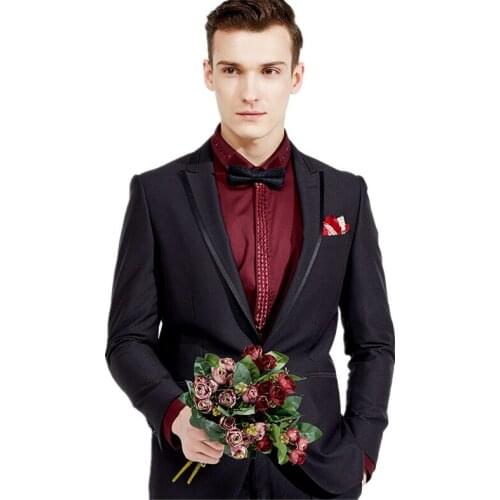 Fashion Brand design One Buttons Slim Fit Business Suit Men Wedding Groom Tuxedos Male Party Blazer Jacket Trousers