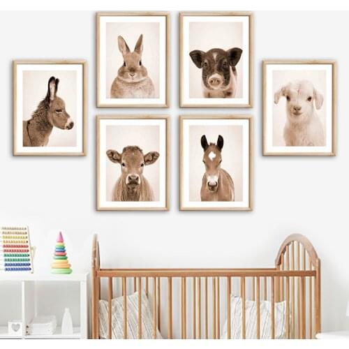 Donkey Rabbit Cattle Pig Horse Sheep Animal Wall Art Canvas Painting Nordic Posters And Prints Wall Pictures Kids Room Decor