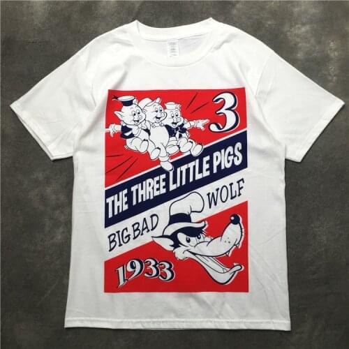 New Novelty 2019 Unisex Big Bad Wolf 3 pigs T Shirts T-Shirt Hip Hop Skateboard Street Cotton T-Shirts Tee Top kenye S-XXL #K39