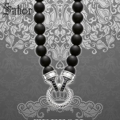 Beads Necklace Carrier 10mm Obsidian Fashion silver color Jewelry European Punk Gift For Mens Women Boy Girls New thomas