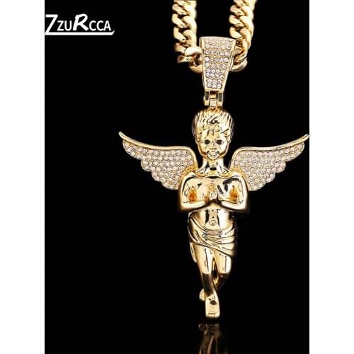 2021 Big New Angel Pendant Necklace for Women Men Gold Color Cuban Chain Necklace Free Shipping Items corrente masculina