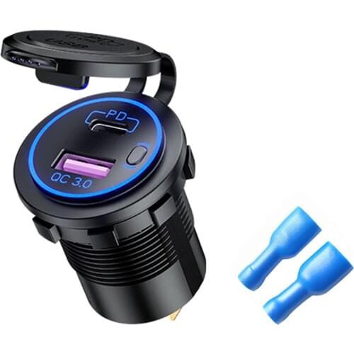 P21-A Car Motorcycle Dual USB Charger Quick Charge QC 3.0 + PD USB Fast Charger Socket Power Outlet Adapter with Switch