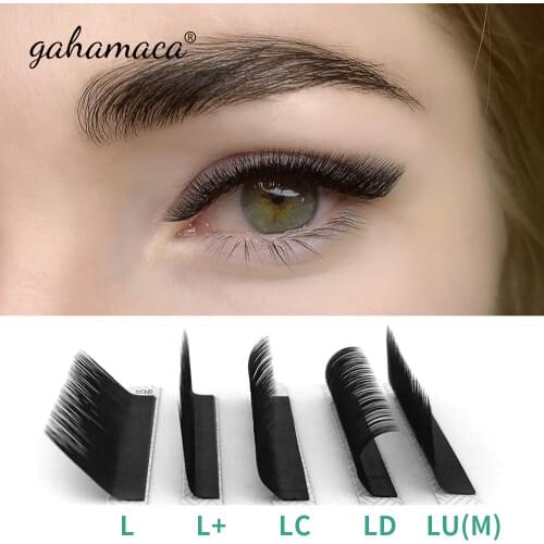 GAHAMACA Eyelash Extension 16rows/case 8~15mm L/L+/LC/LD/LU(M) Mix Premium Natural Individual Makeup Maquiagem Cilios