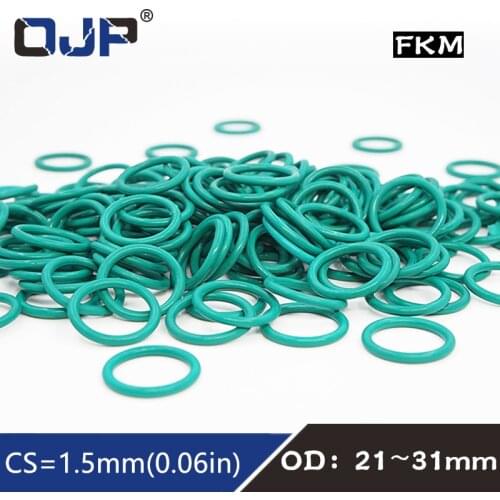 5PCS/lot Rubber Ring Green FKM O rings Seal 1.5mm Thickness OD21/22/23/24/25/26/27/28/29/30/31mm ORing Seal Oil Gasket Washer