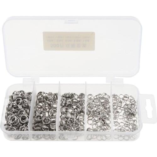 Fishhook Connectors 500pcs Stainless Steel Double Fishing Ring 5 Size Mixed Split Clip Swivel Quick Change Hook Connector Box