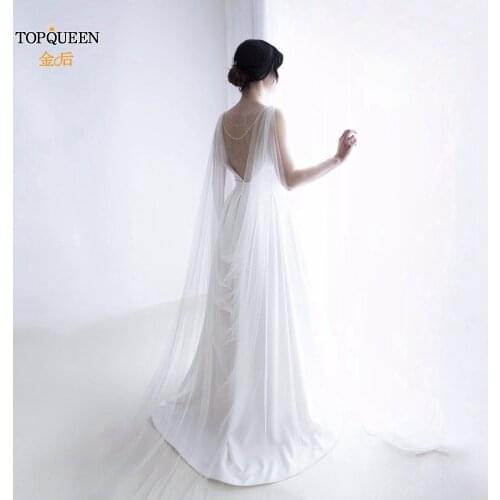 TOPQUEEN G33 2.3M Elegant Wedding Capes Bridal Wraps Long Train Shawls Cloak with Pearl Beaded White Ivory Wedding Accessories