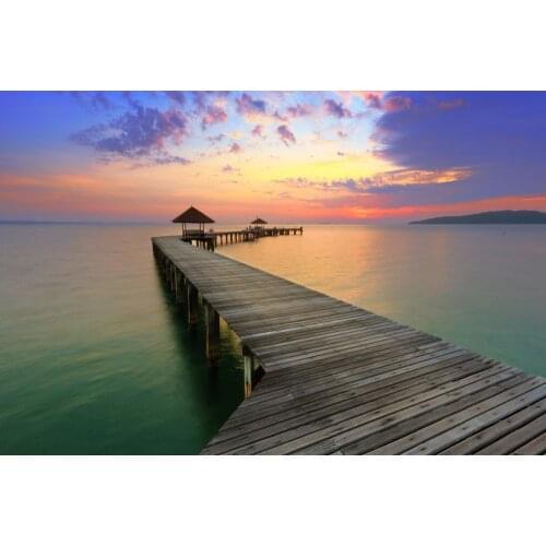 VinylBDS Seaside Wedding Photography Backgrounds Evening Wooden Bridge Photography Backdrops Children Backdrops