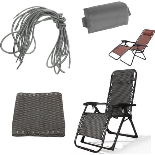 Breathable Sling Chair Replacement Cloth w/ Cord Laces & Head Rest Pillow Cushion Outdoor Beach Patio Garden Leisure Sun Lounger