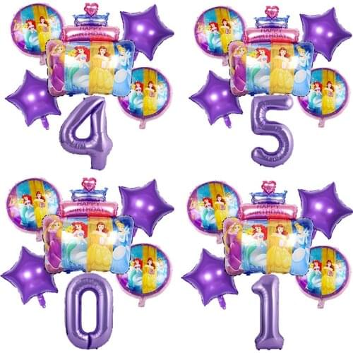 Disney Six Princess Cinderella Rapunzel Aluminum Film Balloon Girl Birthday Party Wedding Decoration Childrens Day Gift Toy