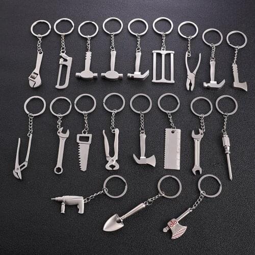 High Quality Metal Tool Keychain Wrench Screwdriver Hammer Ruler Saw Pendant Key Chain Key Ring Men 2020 Car Jewelry