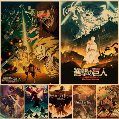 Japanese Anime Attack on Titan Poster Kawaii Cartoon Decor Wall Stickers Kraft Paper Art Print Home Room Decoration Painting