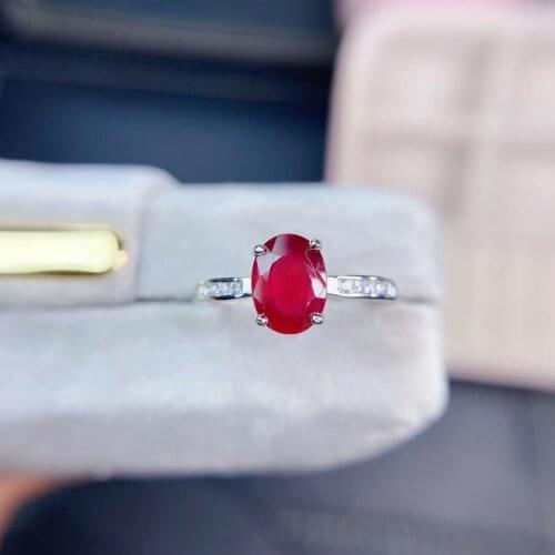 Jewelry 100% Real Ruby Silver Ring for Daily Wear 6mm*8mm Natural Ruby Ring 925 Silver Ruby Engagement Ring