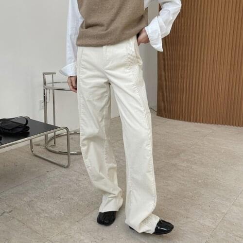 Spring and autumn womens casual solid color high waist loose corduroy straight-leg pants