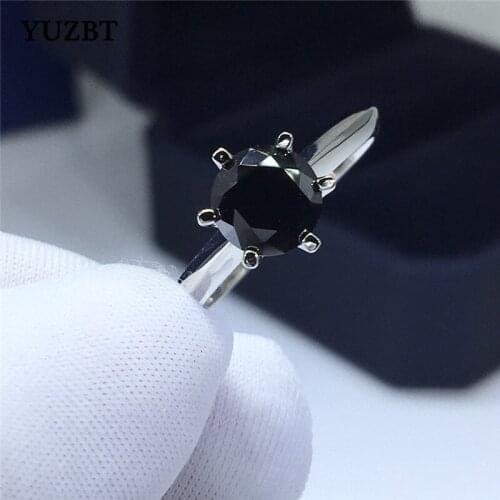 18K White Gold Plated 1 Carat Excellent Cut Diamond Test Past Round Black Moissanite Ring for Women 925 Silver Gemstone Ring