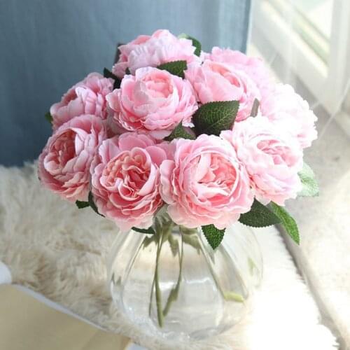 1 Branch 28cm Pink/White/Blue Romantic Artificial Rose Peony Flower For Valentines Wedding Birthday Home Desk Party Decoration