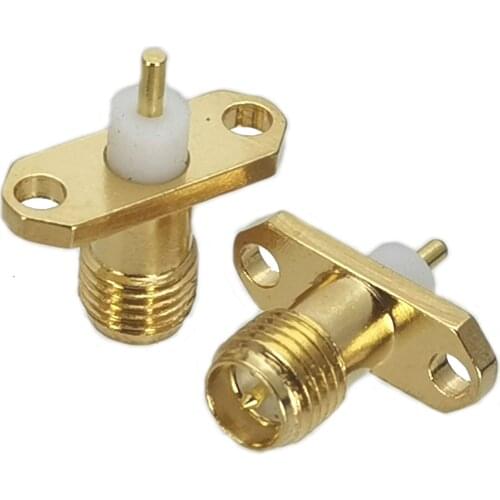 10pcs Connector RP-SMA Female 2-holes Flange PTFE Solder Cup Deck Mount