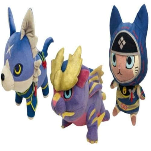 3PC/Lot Game Monster Hunter Rise Plush Toys Tiger Dragon Ailu Cat Doll For Children Birthday Christmas Gift