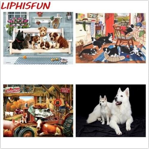 LIPHISFUN Full Square/Round Drill 5D DIY Diamond Painting "Animal Cats Dog" Embroidery Farm Animals Cross Stitch 5D Home Decor