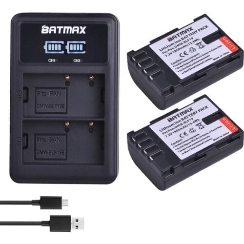 Batmax 2PCS DMW-BLF19 DMW BLF19 BLF19E Battery DMW-BLF19e+LED Dual USB Charger for Panasonic Lumix GH3 GH4 GH5 DMW-BLF19PP