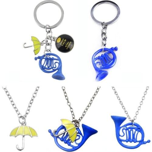 Fashion US Reality Show HIMYM Keychain How I Met Your Mother Yellow Umbrella Blue French Horn Keyring Charm Pendant Jewelry