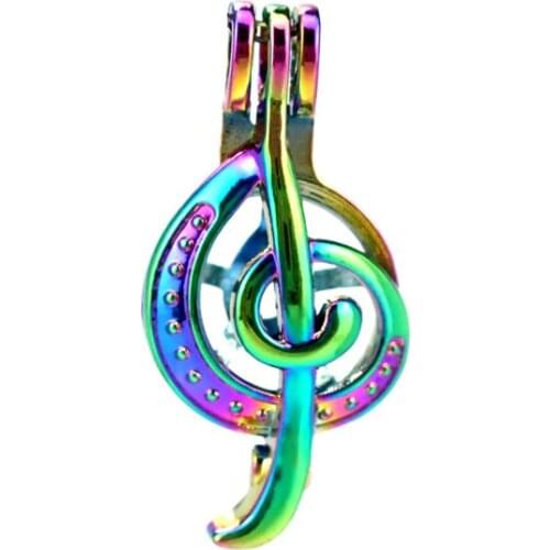 C649 5pcs/lot Rainbow Color Music Notations Bead Pearl Cage Locket Pendant Pearl Locket Fairytale Party