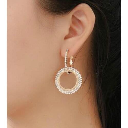 Geometric Circle Full Crystal Earrings Korean Zircon Goddess Earrings For Women Gold Silver Color Earing Jewelry Kolczyki Brinco