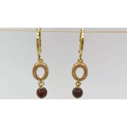 Zircon Garnet Earrings Oval Dangle Natural Stones Pendants Charms 14K Gold Filled Hoops For Women Unusual Earrings Trend 2020
