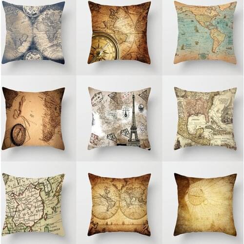 Art retro style World map Art Pillowcase Sofa bedside Waist pillowcase Home decoration