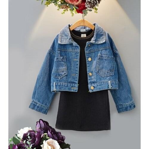 Girls spring autumn denim jacket dress 2pcs suit baby girl solid color bottoming shirt fashion denim jacket suit girls clothes