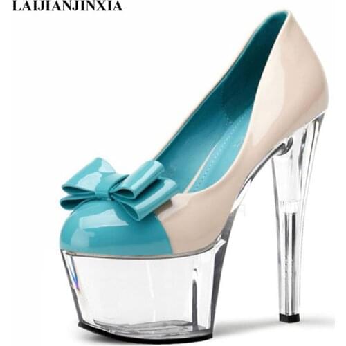 LAIJIANJINXIA Spring Knot New Sexy Women 17cm High Heels Pole Dancing Pumps Platform Pumps Wedding Party Dress Dance Shoes