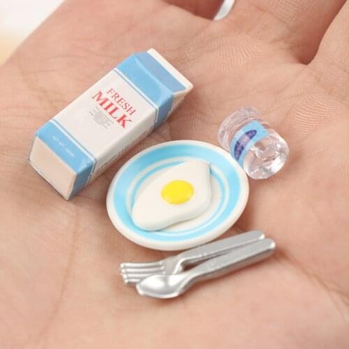 Milk & Egg Breakfast Set for Mini Doll Food Play Kids Kitchen Set Accessories Toys 1/12 Scale Miniature Dollhouse