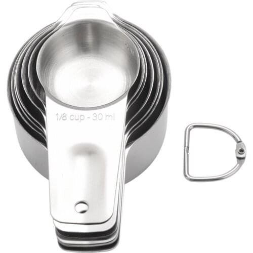 Measuring Cups Set of 7 with 1/8 Cup Coffee Scoop,Stainless Steel Metal Measuring Cup, 7 Piece Stackable Set with Spout