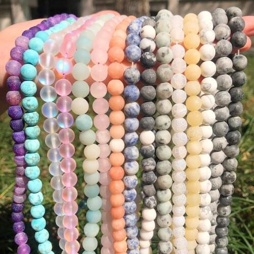 Natural Stone Matte Beads 4/6/8/10mm Dull Polished Frost Cracked Agates Beads for Jewelry Making Minerals Diy Bracelet Jewellery