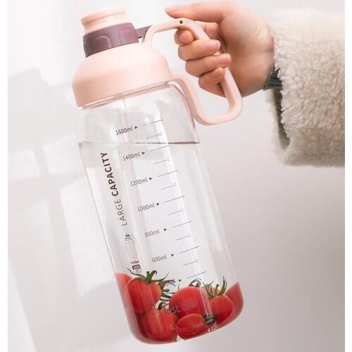 Bpa-free 1800ml Large Capacity Tritan Sports Tea Bottle Portable Handle Straw Water Bottle Printed Capacity Scale Drinking Cup