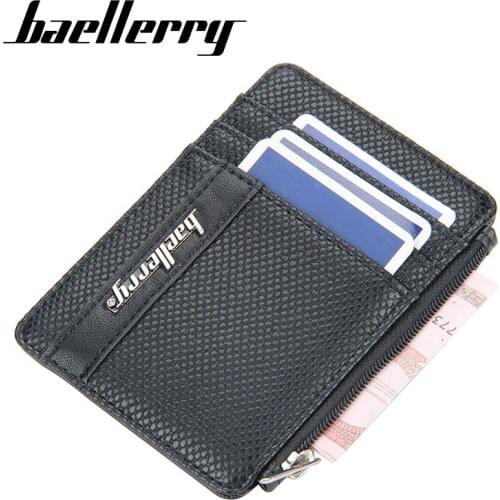 New Men Small Card Bag Mini Slim Credit Card Bank ID Card Holder PU Leather Male Purse Vintage Money Bags Zipper Mens Purses