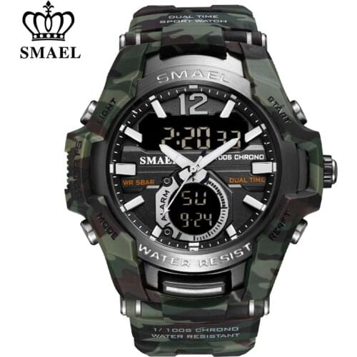 New Military Sport SMAEL Mens Watch Waterproof Top Brand Luxury Analog Digital Quartz Wristwatch Mens Dual Display Date Watches