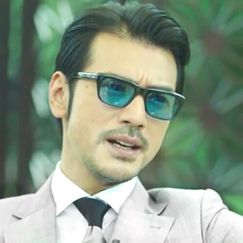 Takeshi Kaneshiro Japan Style Acetate Sunglasses For Men UV400 Protection Blue Visor Sun Lenses Driving Square Black Eyewear Men