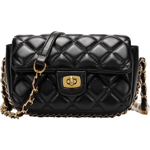 New Luxury Diamond Lattice Shoulder Women Bag Elegant Black Leather Messenger Bag Female Flap Quilted Chain Crossbody Handbag