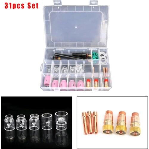 31Pcs TIG Welding Torch Stubby Gas Lens # 12 Pyrex Glass Cup Kit For WP-17/18/26 Welding Accessories